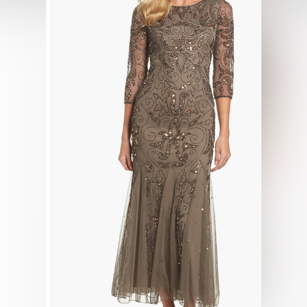 Mother of Bride Dress - Pisarro Nights Illusion Sleeve Beaded A-Line Gow…